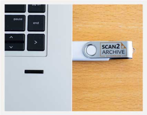 File Naming and Image Delivery USB stick on laptop Scan2Archive